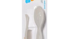 Set perie din par natural super moale si pieptene Bunny Grey