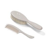 Set perie din par natural super moale si pieptene Bunny Grey - 2