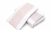 Set protectii patut din bumbac KidsDecor Pink Ducks 60x120 cm