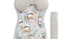 Set Saltea,Pernuta fluture,Protectii centuri si bara protectie pentru carucior copii Sensillo Panda and Fox,Compatibilitate universala,Reversibil,Material Fleece premiumBumbac,Umplutura antialergica,Orificii pentru centuri