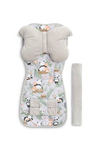 Set Saltea,Pernuta fluture,Protectii centuri si bara protectie pentru carucior copii Sensillo Panda and Fox,Compatibilitate universala,Reversibil,Material Fleece premiumBumbac,Umplutura antialergica,Orificii pentru centuri - 1