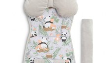 Set Saltea,Pernuta fluture,Protectii centuri si bara protectie pentru carucior copii Sensillo Panda and Fox,Compatibilitate universala,Reversibil,Material Fleece premiumBumbac,Umplutura antialergica,Orificii pentru centuri