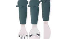 Set tacamuri din inox si silicon Ecorascals - furculita, cutit si lingura