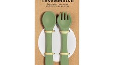 Set tacamuri din silicon PetiteMars Sweet Pea Verde TakeMatch, forma ergonomica, fara BPA, 6 luni+