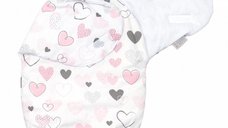 Sistem de infasare Amy Baby swaddle Inimioare bumbac 72x60 cm alb