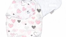 Sistem de infasare Amy Baby swaddle Inimioare bumbac 72x60 cm alb