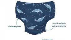 Slip fete eco SPF 50+ pentru inot (cu volanase) Green Sprouts by iPlay White Turtle Floral 18 luni