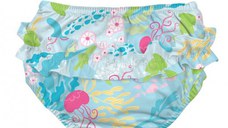 Slip fete refolosibil SPF 50+ cu capse si volanase Green Sprouts by iPlay Aqua Coral Reef 24 luni