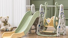 Spatiu de joaca 3in1 Nichiduta Garden Astronaut Green cu tobogan, leagan cu bara de protectie detasabila, jucarie muzicala, cos de baschet si minge inclusa