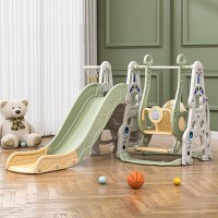 Spatiu de joaca 3in1 Nichiduta Garden Astronaut Green cu tobogan, leagan cu bara de protectie detasabila, jucarie muzicala, cos de baschet si minge inclusa - 1