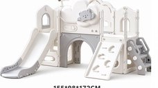 Spatiu de joaca Nichiduta Garden Sky Bear 10 GreyWhite cu tobogan, inel de baschet si telescop, dimensiuni 155 x 98 x 172 cm