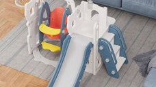 Spatiu de joaca pentru copii 3in1 Nichiduta Garden White de interiorexterior, cu platforma, tobogan, leagan cu bara de protectie detasabila, cos de baschet