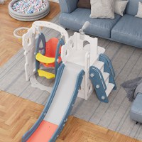 Spatiu de joaca pentru copii 3in1 Nichiduta Garden White de interiorexterior, cu platforma, tobogan, leagan cu bara de protectie detasabila, cos de baschet - 1