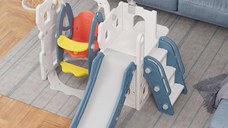 Spatiu de joaca pentru copii 3in1 Nichiduta Garden White de interiorexterior, cu platforma, tobogan, leagan cu bara de protectie detasabila, cos de baschet