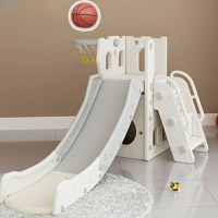Spatiu de joaca pentru copii 3in1 Nichiduta Garden White de interiorexterior, cu platforma, tobogan, leagan cu bara de protectie detasabila, cos de baschet - 3
