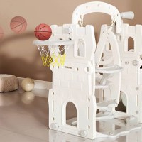 Spatiu de joaca pentru copii 3in1 Nichiduta Garden White de interiorexterior, cu platforma, tobogan, leagan cu bara de protectie detasabila, cos de baschet - 4