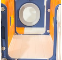 Spatiu de joaca pentru copii Nichiduta Garden bluewhite, de interiorexterior, Leagan muzical cu masuta, tobogan, treptele de acces, balustrade laterale de sustinere, 150 x 170 x 110 cm - 3