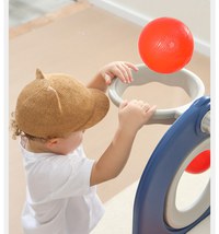 Spatiu de joaca pentru copii Nichiduta Garden bluewhite, de interiorexterior, Leagan muzical cu masuta, tobogan, treptele de acces, balustrade laterale de sustinere, 150 x 170 x 110 cm - 4