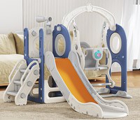 Spatiu de joaca pentru copii Nichiduta Garden bluewhite, de interiorexterior, Leagan muzical cu masuta, tobogan, treptele de acces, balustrade laterale de sustinere, 150 x 170 x 110 cm - 1