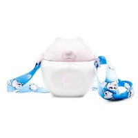 Sticluta de apa din tritan pentru copii, Kindnort Baer, sterilizabila, pai moale din silicon cu bila gravitationala, prevazuta cu snur reglabil, capacitate 300 ml, Pink - 1