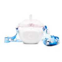 Sticluta de apa din tritan pentru copii, Kindnort Baer, sterilizabila, pai moale din silicon cu bila gravitationala, prevazuta cu snur reglabil, capacitate 300 ml, Pink - 3