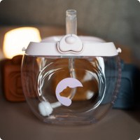 Sticluta de apa din tritan pentru copii, Kindnort Baer, sterilizabila, pai moale din silicon cu bila gravitationala, prevazuta cu snur reglabil, capacitate 300 ml, Pink - 4