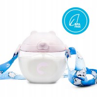 Sticluta de apa din tritan pentru copii, Kindnort Baer, sterilizabila, pai moale din silicon cu bila gravitationala, prevazuta cu snur reglabil, capacitate 300 ml, Pink - 8