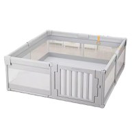 Tarc de joaca 120 x 180 cm, cu cadru metalic, pereti din plasa inaltime 65 cm, cu poarta de acces, covoras spuma cu doua fete, 4 inele ajutatoare si 100 de bile incluse, Playfence Grey - 1