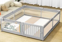 Tarc de joaca 120 x 180 cm, cu cadru metalic, pereti din plasa inaltime 65 cm, cu poarta de acces, covoras spuma cu doua fete, 4 inele ajutatoare si 100 de bile incluse, Playfence Grey - 2