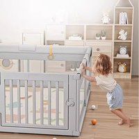 Tarc de joaca 120 x 180 cm, cu cadru metalic, pereti din plasa inaltime 65 cm, cu poarta de acces, covoras spuma cu doua fete, 4 inele ajutatoare si 100 de bile incluse, Playfence Grey - 4