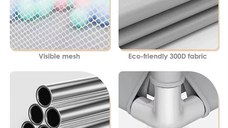 Tarc de joaca Nichiduta 120x120 cm Polar Grey, cu cadru metalic, pereti din plasa, inaltime 65 cm, acces cu fermoar, covoras spuma cu doua fete, 4 inele ajutatoare, cu geanta de transport si 100 de bilute multicolore incluse