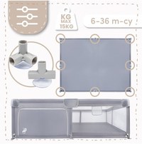 Tarc de joaca pentru copii, MalPlay Kivo Grey, design modern si sigur, acces mare cu fermoar actionat din exterior, dimensiune 180 x 200 cm, cu buzunar din plasa - 2