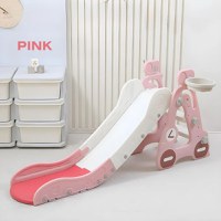 Tobogan pentru copii Nichiduta Garden Pink Car, de interiorexterior cu mini-cos de Baschet si joc de precizie cu inele, prevazut cu scara, manere de sustinere, design pliabil, dimensiune 38 x 155 x 70cm - 1