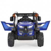 Tractor electric 12V pentru copii,cu telecomanda parinti,deschidere usi,roti rezistente,3 viteze,functii muzicale si lumini Moni Harvest Blue - 4