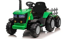 Tractor electric pentru copii Nichiduta Track Green 90W cu telecomanda 2.5G, Acumulator 12V, Remorca detasabila, Centura siguranta, Faruri cu lumini LED, Sunete,slot card, Roti late din plastic rezistent cu aparatori noroi