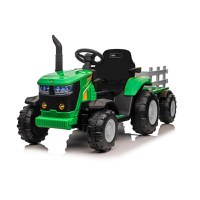 Tractor electric pentru copii Nichiduta Track Green 90W cu telecomanda 2.5G, Acumulator 12V, Remorca detasabila, Centura siguranta, Faruri cu lumini LED, Sunete,slot card, Roti late din plastic rezistent cu aparatori noroi - 1
