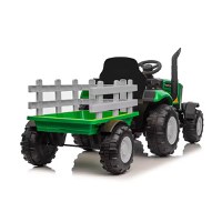 Tractor electric pentru copii Nichiduta Track Green 90W cu telecomanda 2.5G, Acumulator 12V, Remorca detasabila, Centura siguranta, Faruri cu lumini LED, Sunete,slot card, Roti late din plastic rezistent cu aparatori noroi - 3