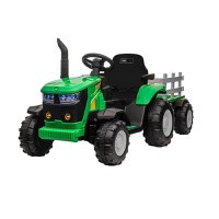 Tractor electric pentru copii Nichiduta Track Green 90W cu telecomanda 2.5G, Acumulator 12V, Remorca detasabila, Centura siguranta, Faruri cu lumini LED, Sunete,slot card, Roti late din plastic rezistent cu aparatori noroi - 7
