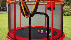 Trambulina pentru copii Red, cu set complet de accesorii, include cos de baschet, minge, hamac, diametru 155 cm, pana la 150 kg