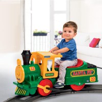 Trenulet Santa Fe 40W cu locomotiva si vagon cu sina si acumulator Peg Perego Verde - 7