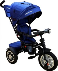 Tricicleta pentru copii Baby Care Turbo Bike Albastru cu Far luminos, Roti din cauciuc, Pozitie somn, Pedale si maner pentru parinti, Scaun reversibil cu invartire 360 grade , Cadru metalic, Dimensiuni 110X45X90 cm - 4