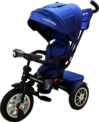 Tricicleta pentru copii Baby Care Turbo Bike Albastru cu Far luminos, Roti din cauciuc, Pozitie somn, Pedale si maner pentru parinti, Scaun reversibil cu invartire 360 grade , Cadru metalic, Dimensiuni 110X45X90 cm - 2