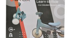 Tricicleta pentru copii Byox Learn to Ride Albastru 2 in 1 cu pedale, transformabila, structura usoara, pliere compacta, sistem de siguranta cu viraj limitat, roti din cauciuc EVA si far cu lumina