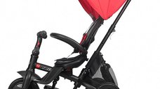 Tricicleta pentru copii Coccolle Alegra Chili Pepper multifunctionala, cu sezut reversibil si pozitie de somn, de la 10 luni, suport de picioare pliabil, frana pe rotile din spate si copertina cu protectie UV