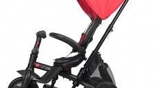 Tricicleta pentru copii Coccolle Alegra Chili Pepper multifunctionala, cu sezut reversibil si pozitie de somn, de la 10 luni, suport de picioare pliabil, frana pe rotile din spate si copertina cu protectie UV