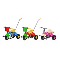 Tricicleta pentru copii cu pedale ghidaj parental si cosulet Pink - 1