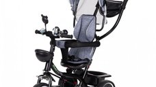 Tricicleta pentru copii Ecotoys JM-066-9 Gri cu sezut rotativ, de la 12 luni roti din spuma Eva, suport picioare, parasolar ajustabil si detasabil