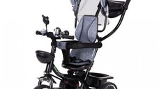 Tricicleta pentru copii Ecotoys JM-066-9 Gri cu sezut rotativ, de la 12 luni roti din spuma Eva, suport picioare, parasolar ajustabil si detasabil