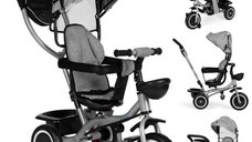 Tricicleta pentru copii Ecotoys WQL-066-52 Gri 2 in 1 cu scaun rotativ 360, roti din spuma EVA, greutate admisa 25kg