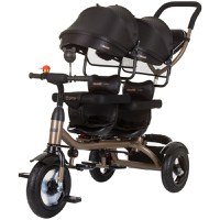 Tricicleta pentru copii gemeni Chipolino 2Play Obsidian Gold cu maner, control al directiei, sezut reversibil, suport pentru picioare, scaun confortabil cu husa moale, copertina XXL, si roti din cauciuc - 9
